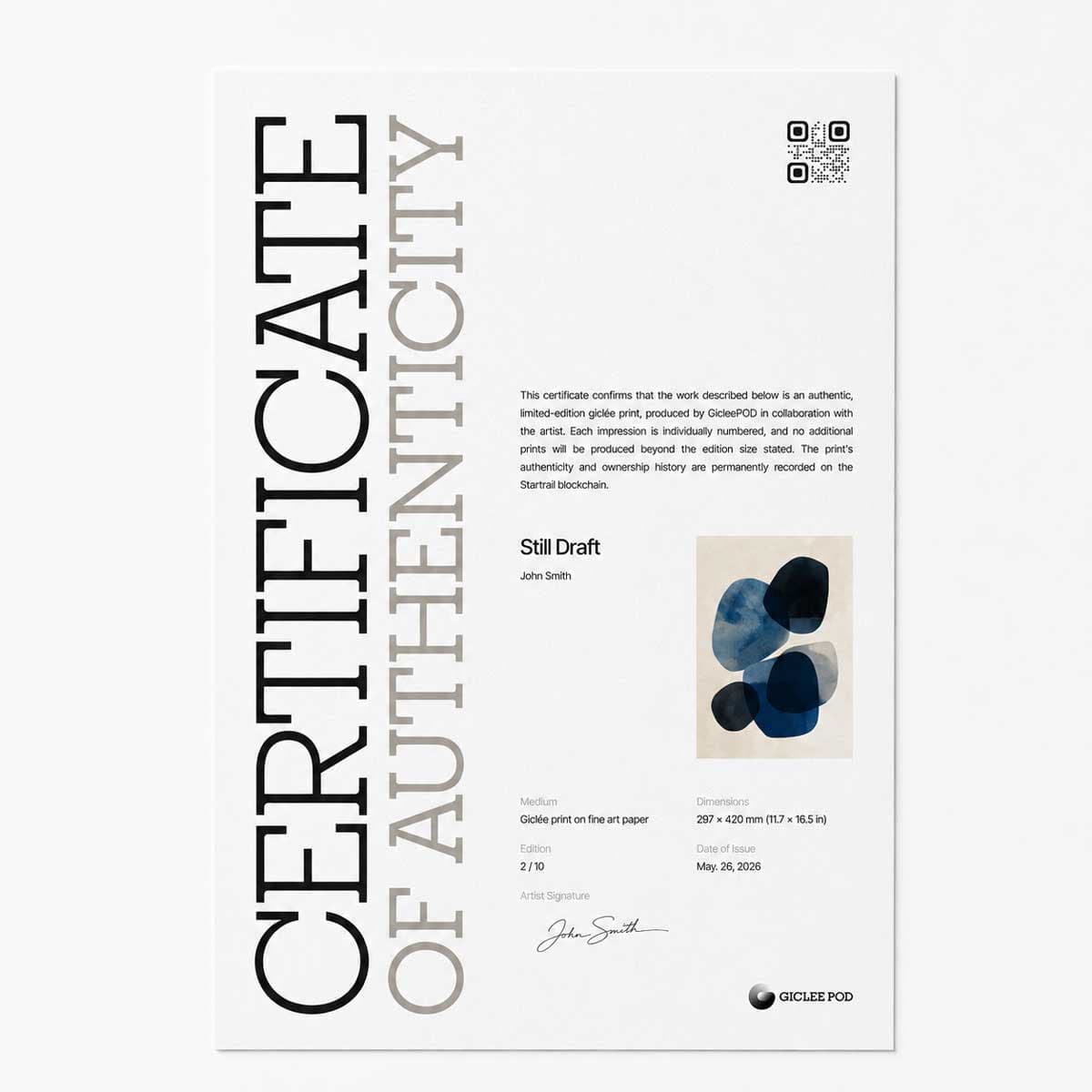 Certificate of Authenticity with the artist's signature